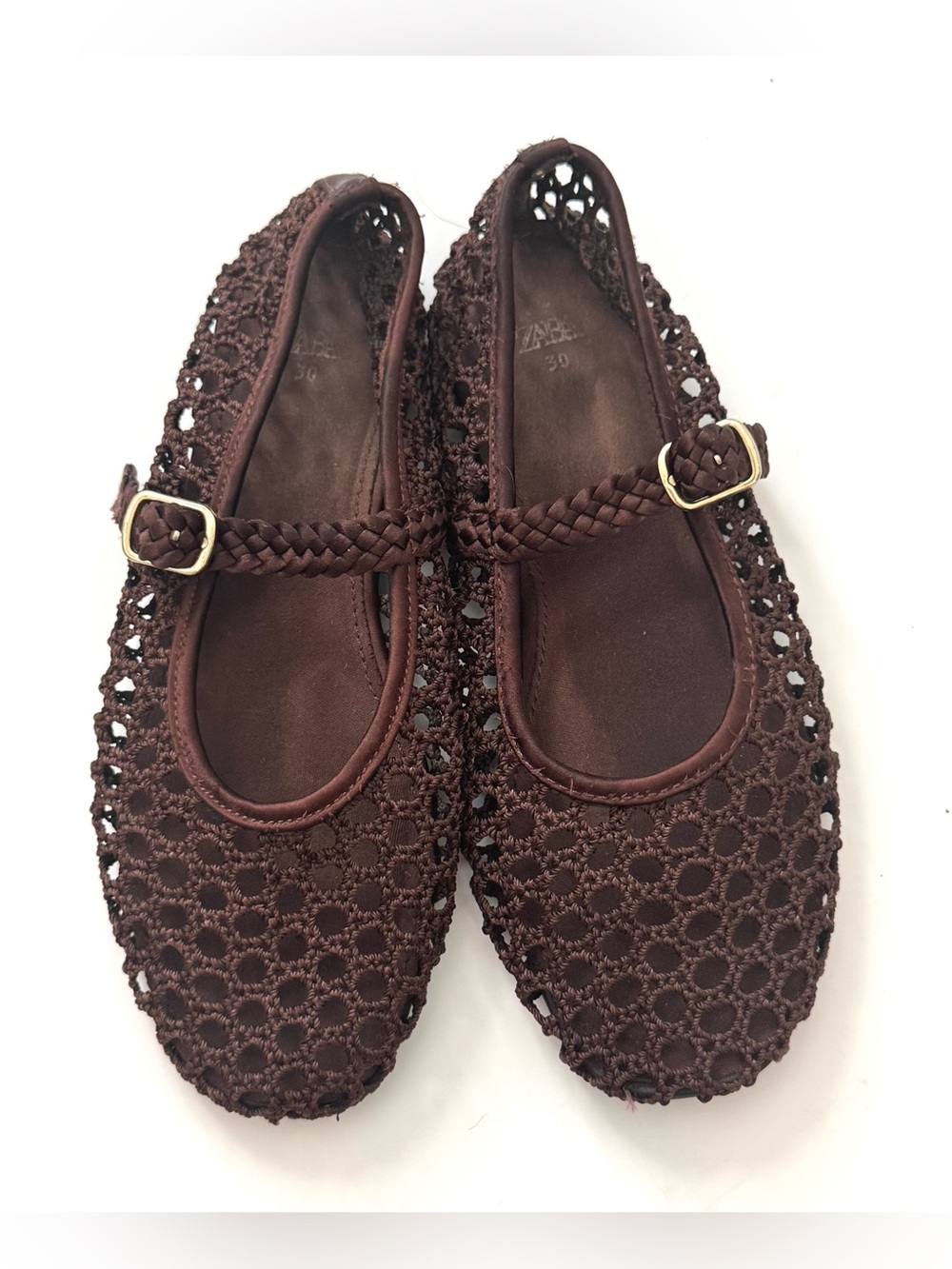Zara Girls Woven Mesh Mary Jane Ballet Flats Brown - Size 30 (US 12/12.5 Kids)
